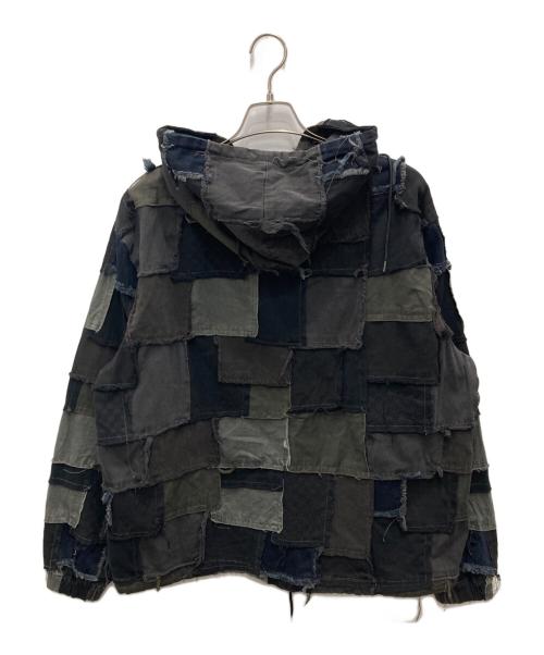 Casper John AIVER（キャスパージョンアイバー）Casper John AIVER (キャスパージョンアイバー) ボロ ハーフジップフーデッドジャケット ブラック×グレー サイズ:Mの古着・服飾アイテム