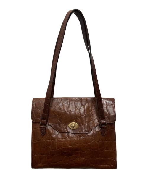 MULBERRY（マルベリー）MULBERRY (マルベリー) クロコ型押しハンドバッグ ブラウンの古着・服飾アイテム