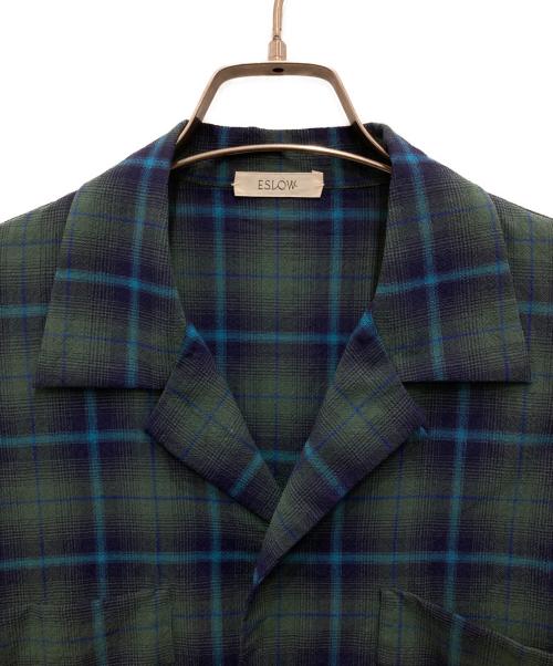 ESLOW（エスロー）ESLOW (エスロー) チェック柄オープンカラーシャツ ブルー×グリーン サイズ:2の古着・服飾アイテム