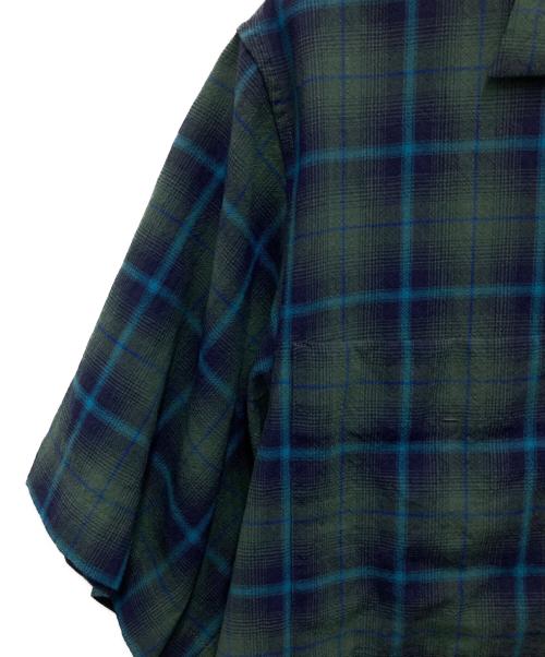 ESLOW（エスロー）ESLOW (エスロー) チェック柄オープンカラーシャツ ブルー×グリーン サイズ:2の古着・服飾アイテム