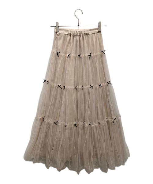 MISTREASS（ミストレアス）MISTREASS (ミストレアス) Mini Ribbon Volume Tulle Tiered Skirt/ミニ リボン ボリューム チュール ティアード スカート ベージュ サイズ:Fの古着・服飾アイテム