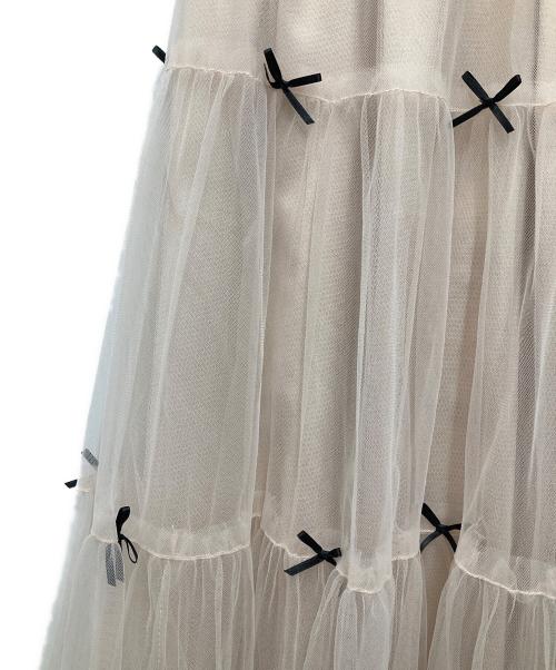 MISTREASS（ミストレアス）MISTREASS (ミストレアス) Mini Ribbon Volume Tulle Tiered Skirt/ミニ リボン ボリューム チュール ティアード スカート ベージュ サイズ:Fの古着・服飾アイテム