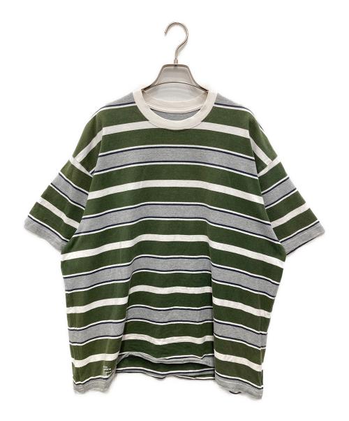 FreshService（フレッシュサービス）FreshService (フレッシュサービス) MULTI BORDER S／S TEE グレー×グリーン サイズ:Fの古着・服飾アイテム