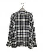 green label relaxing×ELINグリーンレーベルリラクシング×エリン）の古着「チェックバンドカラーシャツ」｜ホワイト×ブラック