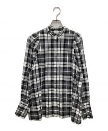 green label relaxing×ELIN（グリーンレーベルリラクシング×エリン）の古着「チェックバンドカラーシャツ」｜ホワイト×ブラック