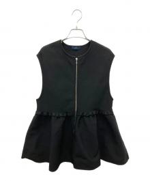 SHIPS（シップス）の古着「フロント ジップ フリル デザイン ペプラム ジレ」｜ブラック