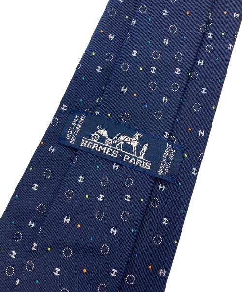HERMES（エルメス）HERMES (エルメス) H柄ドットネクタイ ネイビー サイズ:Fの古着・服飾アイテム