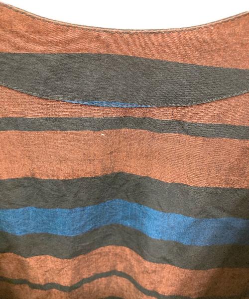 sara mallika（サラマリカ）sara mallika (サラマリカ) Cotton Multi Border Back Gather Dress ブラウン×ブルー サイズ:表記無しの古着・服飾アイテム