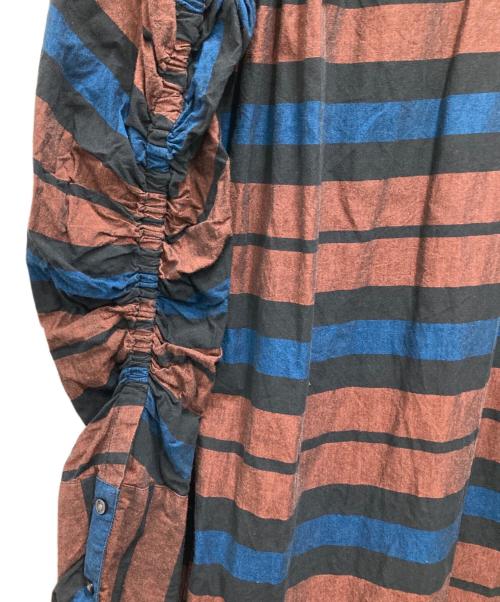 sara mallika（サラマリカ）sara mallika (サラマリカ) Cotton Multi Border Back Gather Dress ブラウン×ブルー サイズ:表記無しの古着・服飾アイテム