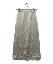 Snidel（スナイデル）の古着「ヘムレースアイラインサテンスカート」｜グリーン