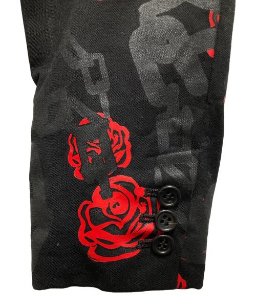 BLACK COMME des GARCONS（ブラックコムデギャルソン）BLACK COMME des GARCONS (ブラックコムデギャルソン) ローズチェーンプリントジャケット ブラック×レッド サイズ:XSの古着・服飾アイテム