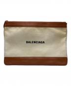 BALENCIAGAバレンシアガ）の古着「キャンバスレザークラッチバッグ」｜ブラウン×アイボリー