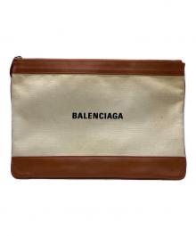 BALENCIAGA（バレンシアガ）の古着「キャンバスレザークラッチバッグ」｜ブラウン×アイボリー