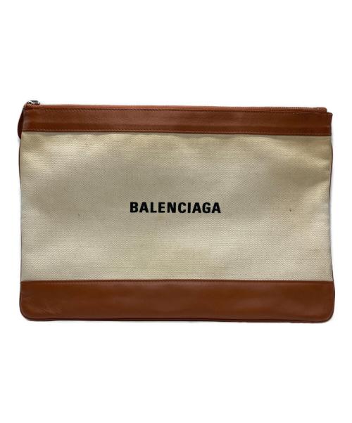 BALENCIAGA（バレンシアガ）BALENCIAGA (バレンシアガ) キャンバスレザークラッチバッグ ブラウン×アイボリーの古着・服飾アイテム