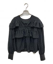SLOBE IENA（スローブ イエナ）の古着「ドットフリルVネックブラウス」｜ブラック