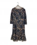 TADASHI SHOJIタダシ ショージ）の古着「レースブラウスワンピース」｜ネイビー×ベージュ