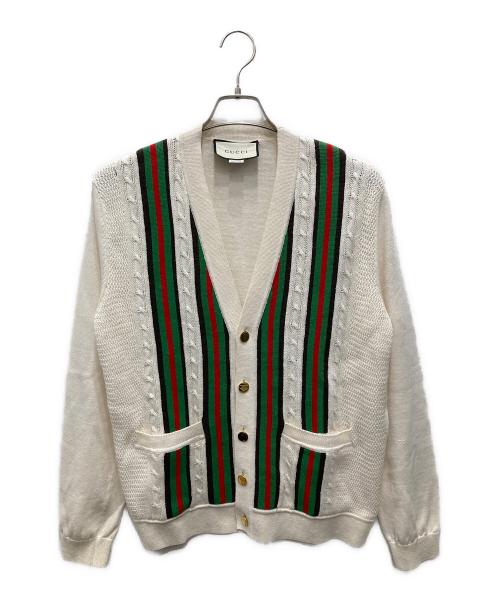 GUCCI（グッチ）GUCCI (グッチ) シャリーライン リネンコットンカーディガン アイボリー サイズ:Sの古着・服飾アイテム