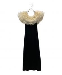 eimy istoire（エイミーイストワール）の古着「デコレーションフリルオフショルニットワンピース」｜ブラック×ベージュ