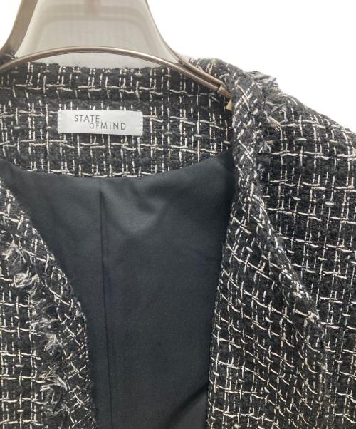 STATE OF MIND（ステートオブマインド）STATE OF MIND (ステートオブマインド) ノーカラーツイードジャケット ブラック サイズ:Mの古着・服飾アイテム