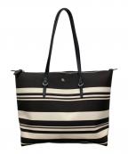 LAUREN RALPH LAURENローレンラルフローレン）の古着「ストライプオックスフォードミディアムキートントートバッグ」｜ブラック×ホワイト