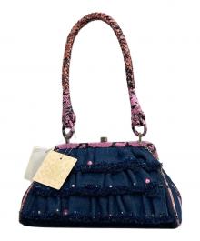 伊太利屋（イタリヤ）の古着「デニムパイソン フリルハンドバッグ」｜ブルー