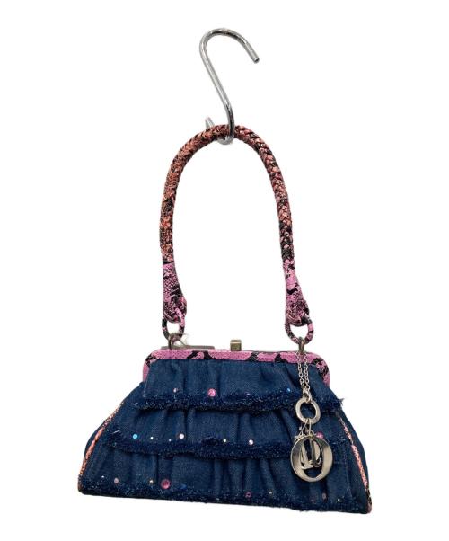 伊太利屋（イタリヤ）伊太利屋 (イタリヤ) デニムパイソン フリルハンドバッグ ブルー 未使用品の古着・服飾アイテム