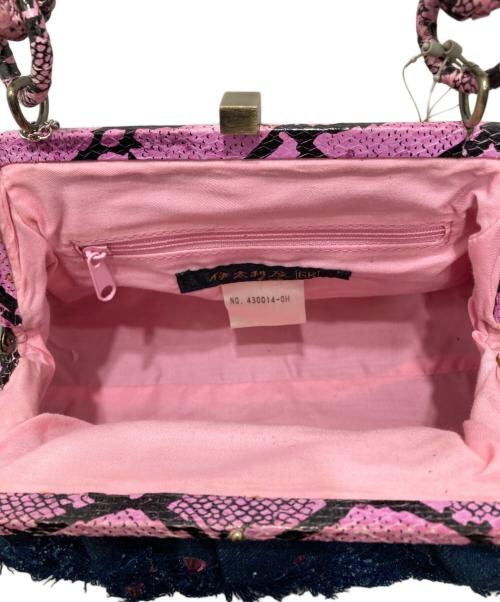 伊太利屋（イタリヤ）伊太利屋 (イタリヤ) デニムパイソン フリルハンドバッグ ブルー 未使用品の古着・服飾アイテム