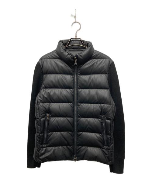 EPOCA UOMO（エポカ ウォモ）EPOCA UOMO (エポカ ウォモ) ニット切替レザーダウンジャケット ブラック サイズ:48の古着・服飾アイテム