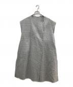 YORIヨリ）の古着「チェックロングジレ」｜グレー