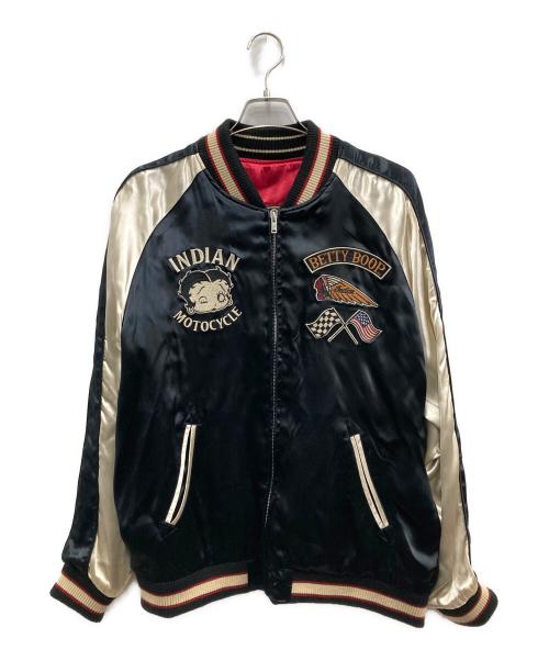 INDIAN MOTORCYCLE（インディアンモーターサイクル）INDIAN MOTORCYCLE (インディアンモーターサイクル) BETTY BOOP (ベティー・ブープ) スーベニアジャケット ブラック サイズ:XLの古着・服飾アイテム