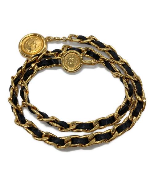 CHANEL（シャネル）CHANEL (シャネル) コインモチーフ ココマークチェーンベルト ブラック×ゴールドの古着・服飾アイテム