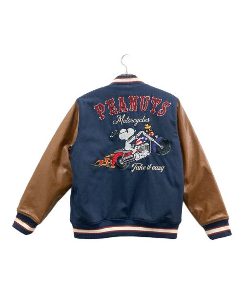 FLAGSTAFF（フラグスタッフ）FLAGSTAFF (フラグスタッフ) PEANUTS (ピーナッツ) スタジャン ネイビー×ブラウン サイズ:XLの古着・服飾アイテム