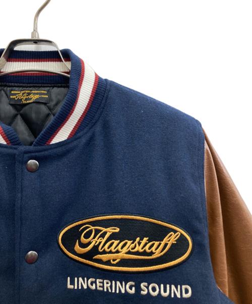 FLAGSTAFF（フラグスタッフ）FLAGSTAFF (フラグスタッフ) PEANUTS (ピーナッツ) スタジャン ネイビー×ブラウン サイズ:XLの古着・服飾アイテム