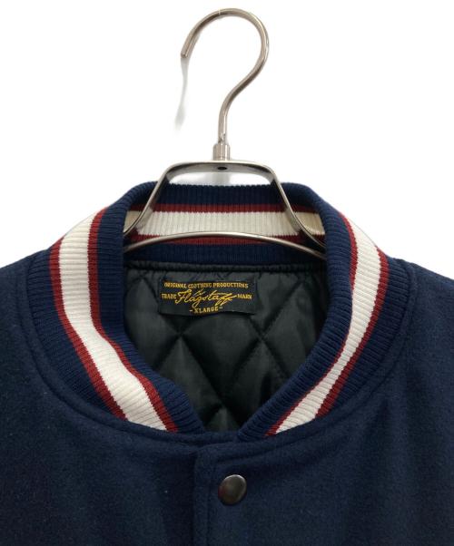 FLAGSTAFF（フラグスタッフ）FLAGSTAFF (フラグスタッフ) PEANUTS (ピーナッツ) スタジャン ネイビー×ブラウン サイズ:XLの古着・服飾アイテム