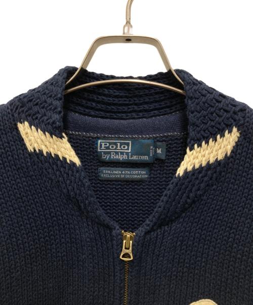 POLO RALPH LAUREN（ポロ・ラルフローレン）POLO RALPH LAUREN (ポロ・ラルフローレン) リネン混ニットジャケット ネイビー サイズ:Mの古着・服飾アイテム