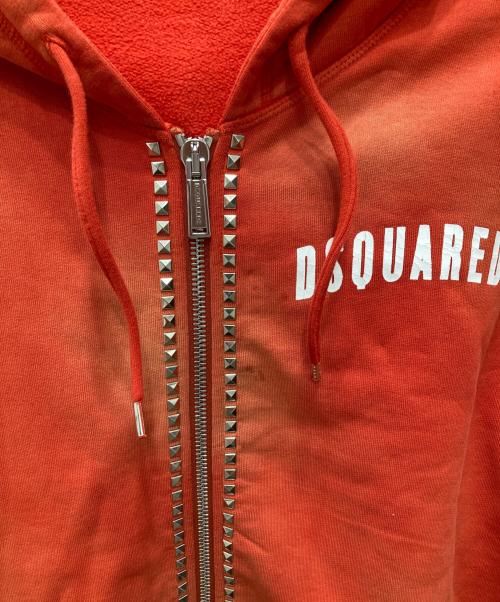 DSQUARED2（ディースクエアード）DSQUARED2 (ディースクエアード) スタッズ付きダメージ加工ジップアップパーカー オレンジ サイズ:Sの古着・服飾アイテム