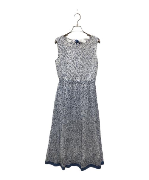 JUSGLITTY（ジャスグリッティー）JUSGLITTY (ジャスグリッティー) 小花柄 プリーツ ワンピース ホワイト×ネイビー サイズ:2の古着・服飾アイテム