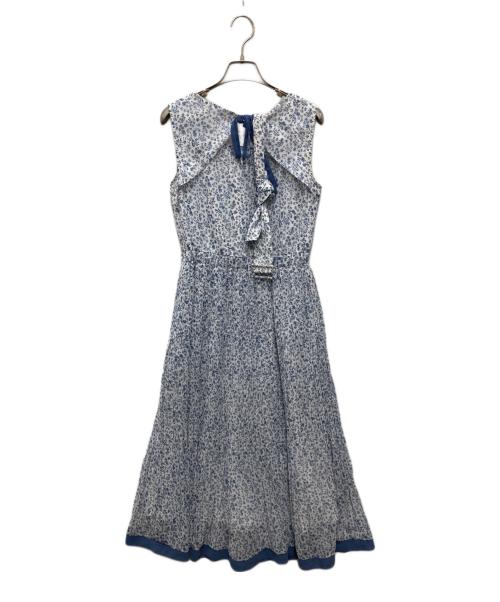 JUSGLITTY（ジャスグリッティー）JUSGLITTY (ジャスグリッティー) 小花柄 プリーツ ワンピース ホワイト×ネイビー サイズ:2の古着・服飾アイテム