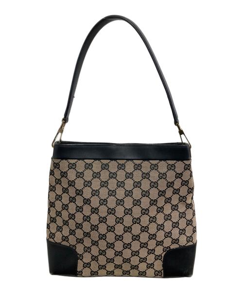 GUCCI（グッチ）GUCCI (グッチ) GGキャンバスワンショルダーバッグ ブラック×ベージュの古着・服飾アイテム