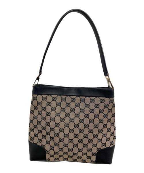 GUCCI（グッチ）GUCCI (グッチ) GGキャンバスワンショルダーバッグ ブラック×ベージュの古着・服飾アイテム