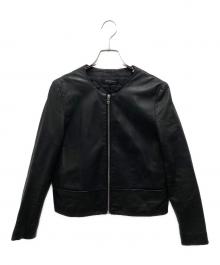 UNITED ARROWS（ユナイテッドアローズ）の古着「ノーカラーフロントジップレザージャケット」｜ブラック