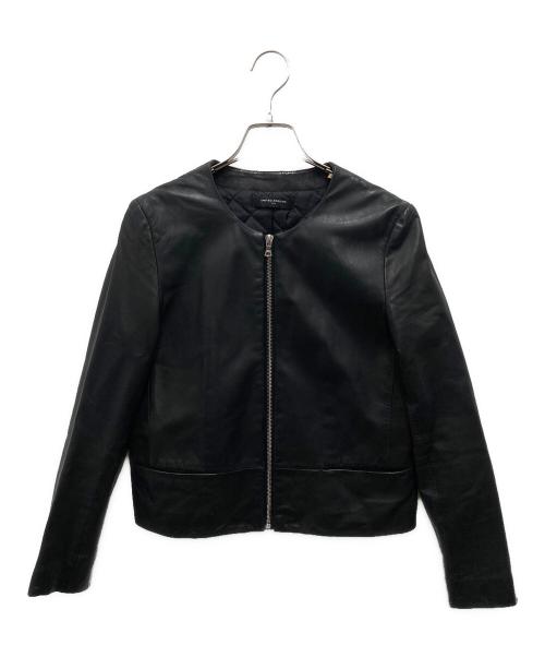 UNITED ARROWS（ユナイテッドアローズ）UNITED ARROWS (ユナイテッドアローズ) ノーカラーフロントジップレザージャケット ブラック サイズ:38の古着・服飾アイテム