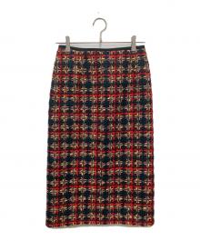 TOMORROW LAND（トゥモローランド）の古着「ロイヤルファンシーツイード タイトミディスカート」｜レッド×グリーン