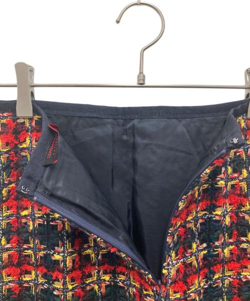 TOMORROW LAND（トゥモローランド）TOMORROW LAND (トゥモローランド) ロイヤルファンシーツイード タイトミディスカート レッド×グリーン サイズ:34の古着・服飾アイテム