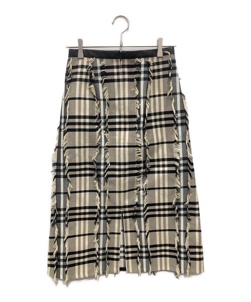 TOMORROW LAND collection（トゥモローランドコレクション）TOMORROW LAND collection (トゥモローランドコレクション) カットタータンチェック トラペーズスカート ベージュ×ブラック サイズ:36の古着・服飾アイテム