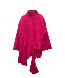 ENFOLD（エンフォルド）の古着「ウールブレンドリブアシンメトリープルオーバー」｜ショッキングピンク