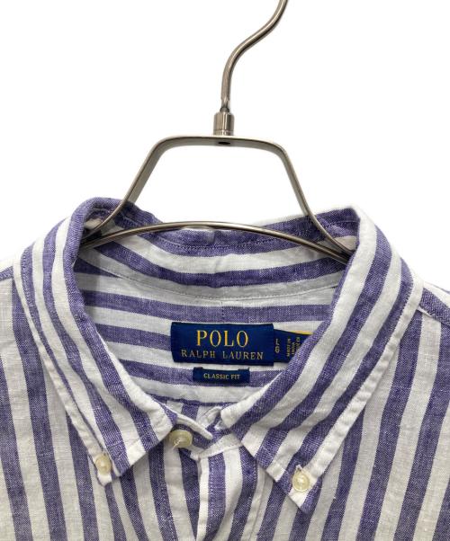 POLO RALPH LAUREN（ポロ・ラルフローレン）POLO RALPH LAUREN (ポロ・ラルフローレン) リネンストライプBDシャツ パープル サイズ:Lの古着・服飾アイテム