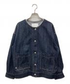 SHIPS anyシップスエニィ）の古着「ノーカラーデニムブルゾン」｜インディゴ