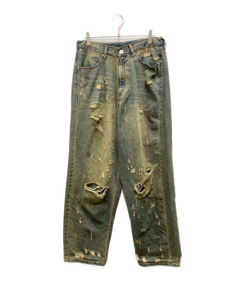 FR(13)NDS（フレンズ）FR(13)NDS (フレンズ) 錆加工ダメージワイドパンツ インディゴ サイズ:Fの古着・服飾アイテム