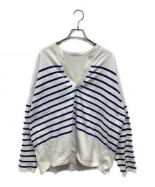 CLANE（クラネ）の古着「WIDE HENRY NECK BORDER TOPS/ワイド ヘンリー ネック ボーダー トップス」｜ホワイト×ブルー